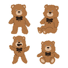 Cute bear toys vector cartoon set isolated on a white background.
