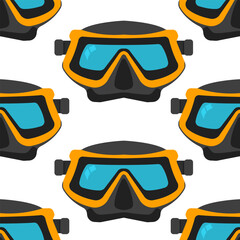 Silicone diving mask vector cartoon seamless pattern background.