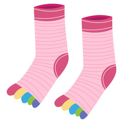 Cute kids socks with five fingers vector cartoon illustration isolated on a white background.