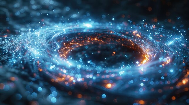 A digital network visualization with interconnected lines and glowing nodes, symbolizing complex data connections in cyberspace.