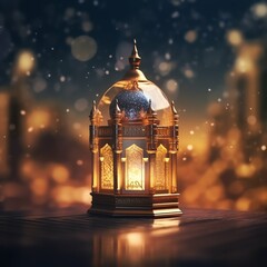 Fototapeta premium Eid mubarak and ramadan kareem greetings with islamic lantern and mosque. Eid al fitr background