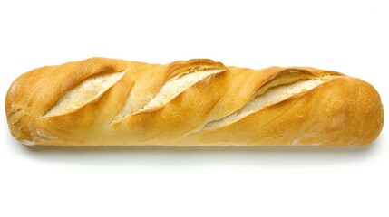 Top view baguette bread isolated white background