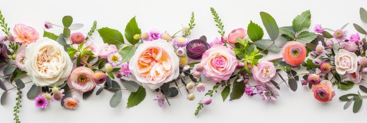 A vibrant and colorful arrangement of spring flowers neatly organized on a white background. Ideal for seasonal themes and decorative purposes.