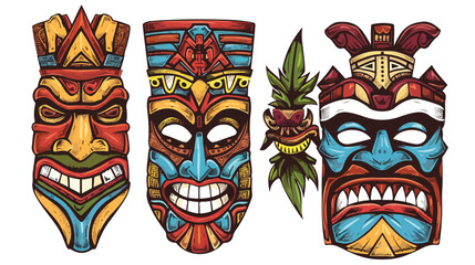 Tribal tiki masks Hawaiian totem culture vector woode