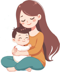 Vector Illustration Of Mother Holding Baby Son In Arms