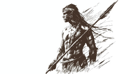 Tribe man holding spear  vector illustration sketch