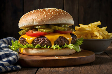 A classic cheese burger with an isolated background