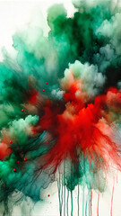 Green and red brushstrokes in watercolor isolated against a transparent background
