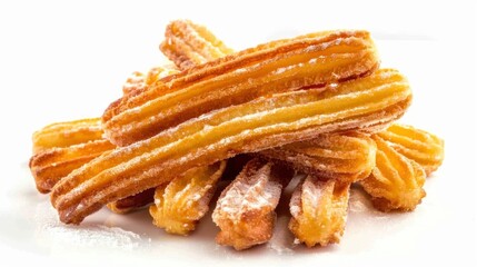 Churros with white sugar sprinkles isolated white background