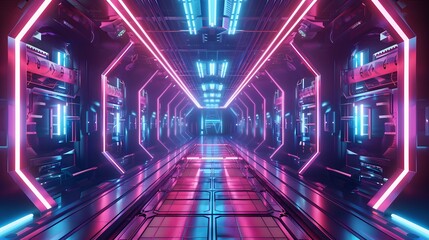 Futuristic empty neon background. High tech lines, studio product, future cyberspace concept. 3D illustration