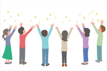 上を見上げて喜ぶ男性と女性の後ろ姿のイラスト	
