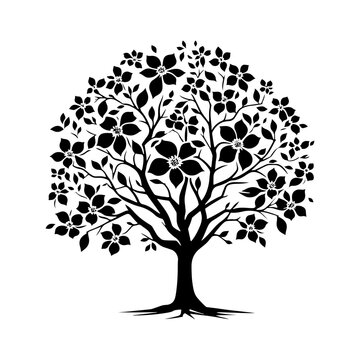 black tree silhouette with flowers clip art preview