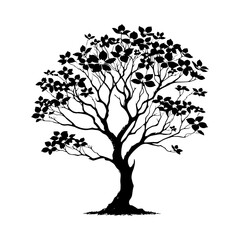 Night's Bloom: Black Vector Dogwood Tree Silhouette, Nature's Floral Tapestry Unveiled Under Moonlight- Dogwood Illustration- Dogwood Vector Stock