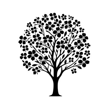 black tree silhouette with flowers clip art preview