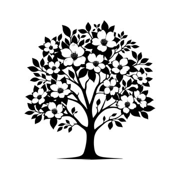 black and white flowering tree silhouette clip art preview