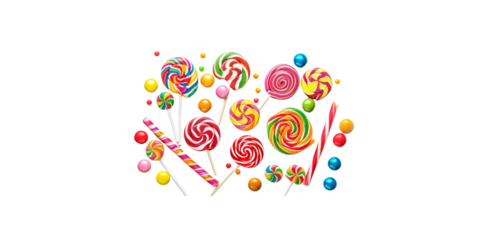 
Colorful candy and lollipops isolated on white background