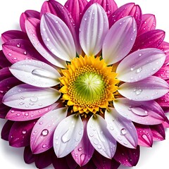 Top view of flower with water drop isolated on white background