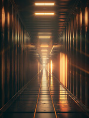 Container's elegant stage, inside glow, dusk light, overhead angle, ethereal, 3D render , 3DCG , cinematic , 8K , high-resolution