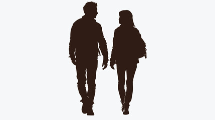 Vector drawing of couple silhouettes on walking posit - obrazy, fototapety, plakaty