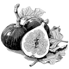 ripe fig fruit with a detailed leaf