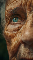 Gros plan du visage d'une personne &acirc;g&eacute;e, ride profonde