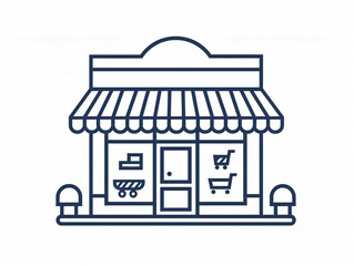 Outline icon of small storefront facade. Black line on white background.  