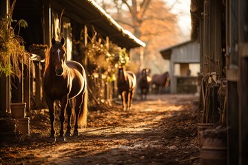 Naklejka premium An old stable with horses, a cozy country stable.
