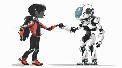 Vector illustration of two robots a boy and a girl gr - obrazy, fototapety, plakaty