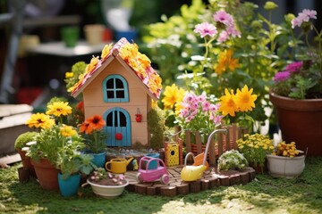Fototapeta na wymiar Garden Decor Play: Arrange the decor in a playful and whimsical manner.