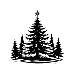 Black Vector Fir Tree Silhouette, Nature's Evergreen Guardians Standing Tall in Darkness- Fir tree Illustration- Fir tree vector stock.