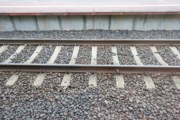 Close Up of a Train Track With Gravel - 791361595