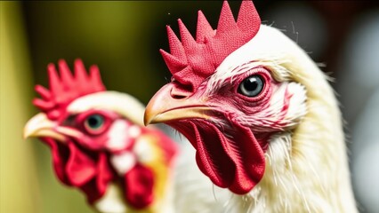 Important chickens in close-up. - obrazy, fototapety, plakaty