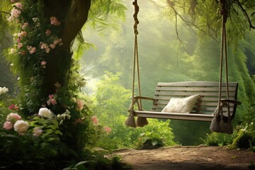 Naklejka premium Garden Swing Serenity: If there's a swing, capture the serenity it offers.
