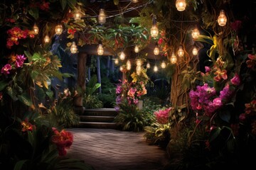 Fototapeta premium Festive Lights: Decorate the garden with festive lights and capture the ambiance.
