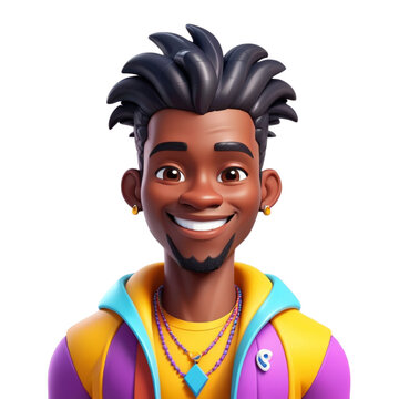 3d cartoon of a African people avatar on Isolated transparent background png. generated with AI