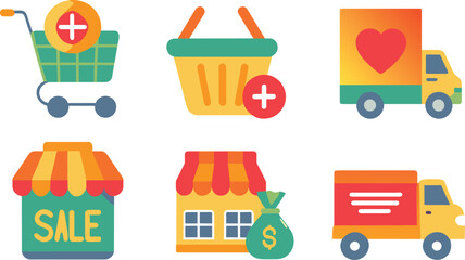 Set of flat delivery, shopping icon, vector illustration.