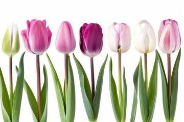Naklejka premium A delicate and artistic arrangement of various wildflowers, with vibrant colors against a white background. Each flower displays unique beauty, suitable for decorative and botanical themes.