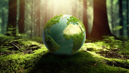 Obraz na płótnie Canvas Verdant Wonderland: Green Globe with Moss and Sunlight