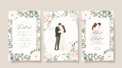 Wedding invitation card designs. Floral backgrounds white