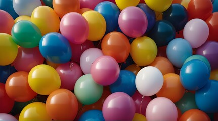 Close-up of many colored balloons losing depth of field as the scene recedes.generative.ai