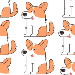 Corgi puppy vector cartoon seamless pattern background.