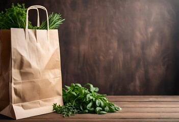 paper bag with green leaves - Powered by Adobe