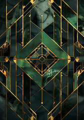 luxury artdeco pattern in emerald gold, wallpaper for business presentation, wedding cards - obrazy, fototapety, plakaty