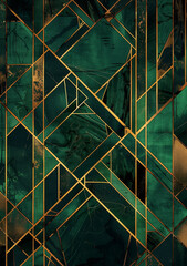 luxury artdeco pattern in emerald gold, wallpaper for business presentation, wedding cards - obrazy, fototapety, plakaty