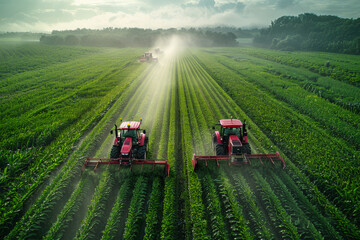 Two tractors spraying field. A two tractors working in the field