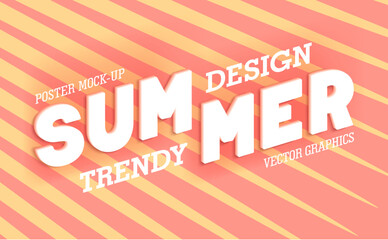 Bright stylish and contemporary summer billboard. Geometric abstract composition of contrasting rays and 3D lettering. Y2K brutalism. Vector mock-up
