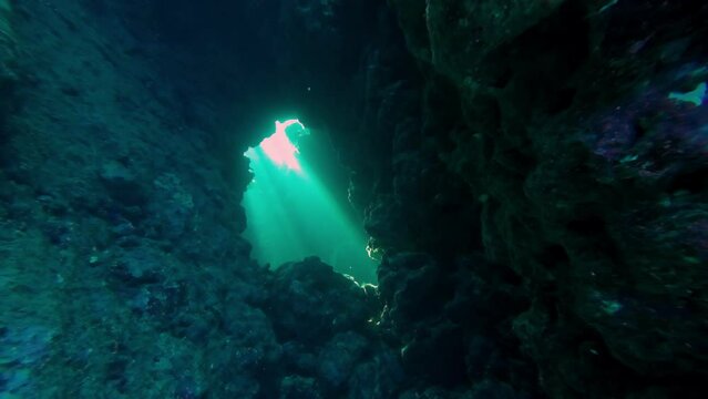 Snorkeling Spot With Underwater Caves In Red Sea, Egypt, Dahab. Underwater