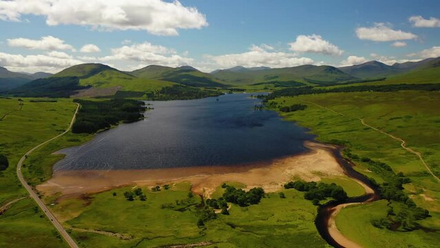 Aerial View of Scottish Landscape. Loch Tulla in the Scottish Highlands, Scotland. Views of Scotland.