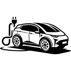 Naklejka premium EV Car Character SVG Clipart Thick Black Outline, White Fill Design 