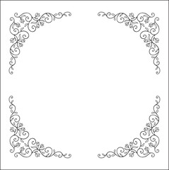 Round vegetal ornamental frame with leaves and flowers, decorative border, corners for greeting cards, banners, business cards, invitations, menus. Isolated vector illustration.	
